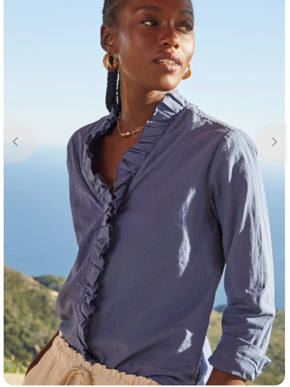 Xirena Women’s Blue Ruffled Button-Front Top - Picture 2 of 10